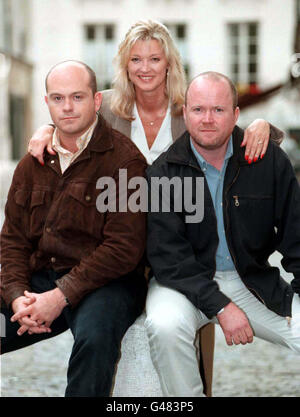 Eastenders cast members from left, Grant Mitchell (Ross Kemp), Kathy Mitchell (Gillian Taylforth) and Phil Mitchell (Steve McFadden) take a break from filming in Paris today (Monday) where they are making three special episodes of the BBC soap due to be broadcast later this year.Photo by Stefan Rousseau/PA Stock Photo