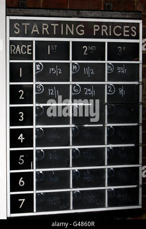 Horse Racing - Catterick Racecourse. General view of a starting prices black board for the prices of the places in the day's races Stock Photo