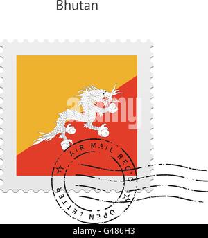 Bhutan Flag Postage Stamp. Stock Vector