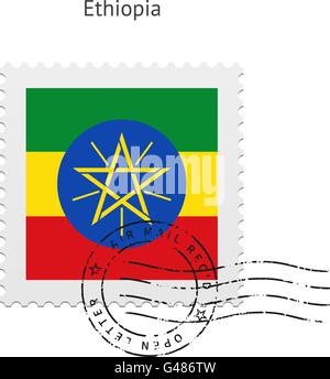 Ethiopia Flag Postage Stamp. Stock Vector