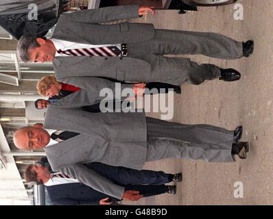 Former Newcastle United manager Kevin Keegan (right) arrives at Fulham FC with Fulham owner Mohamed Al Fayed before today's (Thursday) news conference. Mr Keegan has joined the second division club as chief operating officer. Photo by Michael Stephens/PA. See PA Story SOCCER Keegan Stock Photo