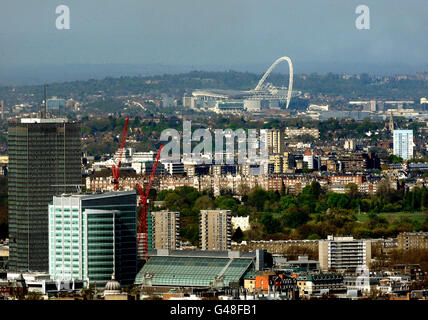 London Stock. Wembley stadium, seen from the roof of Tower 42 in the City of London Stock Photo