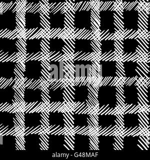 Retro boho black and white seamless pattern background, hand drawn checkered square lines. Ideal for fabric design, paper print Stock Vector