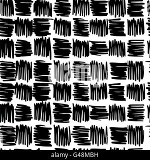 Vintage boho black and white seamless pattern background with monochrome hand drawn square shapes. Ideal for fabric design, pape Stock Vector