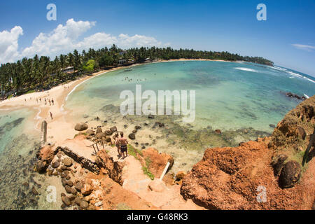 Sri Lanka, Mirissa beach, from Parrot Rock extreme wide angle view eastwards Stock Photo