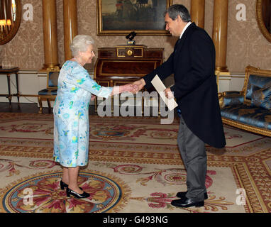 Queen Elizabeth II receives the Ambassador of Montenegro Ljubisa Stankovic, at Buckingham Palace, in central London, where he presented his Credentials. Stock Photo