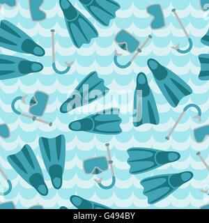 Seamless pattern with flippers, mask and snorkel on white background. Stock Vector