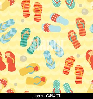 Seamless pattern with flip flops on a sand. Stock Vector