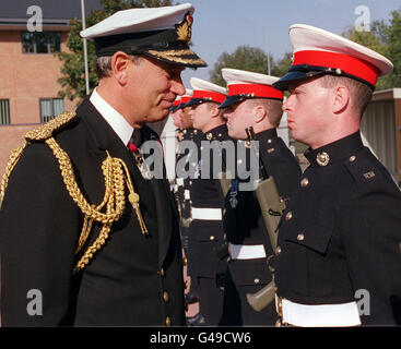 The new Commander in Chief Fleet, Admiral Sir Michael Boyce, inspects a Royal Marine Gaurd of Honour after taking up his new appointment at Northwood today (Wednesday). Mr Boyce suceeds Admiral Sir Peter Abbott, who becomes Vice Chief of the Defence Staff next month. CROWN COPYWRIGHT. Watch for PA Story Stock Photo