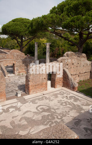 Mosaic at Terme di Nettuno, ruins of the ancient Roman port town of Ostia, Italy, Europe Stock Photo