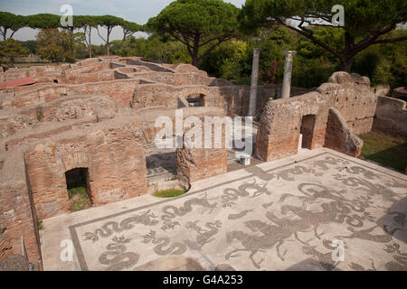 Mosaic at Terme di Nettuno, ruins of the ancient Roman port town of Ostia, Italy, Europe Stock Photo