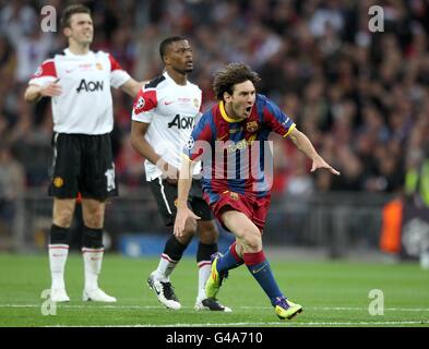 Soccer - UEFA Champions League - Final - Barcelona v Manchester United - Wembley Stadium. Barcelona's Lionel Messi celebrates scoring his side's second goal of the game Stock Photo