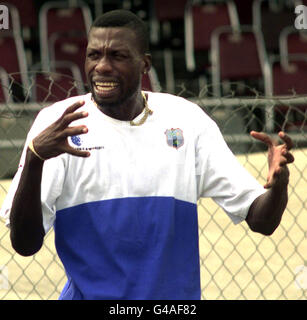 West Indian fast bowler Curtly Ambrose keeps an eye on the opposition at the Queen's Park Oval, Trinidad today (Wednesday). Picture By Rebecca Naden.*EDI* Stock Photo