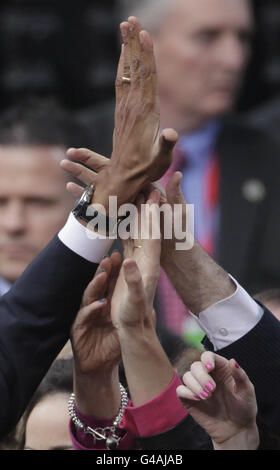 US President Barack Obama gives a high five to a well wisher after his key notes speech at College Green, Dublin, during his visit to Ireland at the start of a week-long tour of Europe. Stock Photo