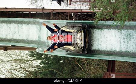 Britain's Olympic Bronze Medal Bobsleigh team on the Loggers Leap at ...