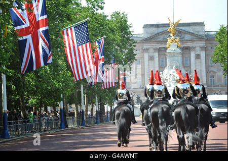 Flags are place in The Mall in preparation for the state visit of US President Barack Obama. Stock Photo