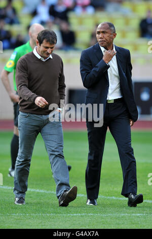 AS Monaco's head coach Laurent Banide (left) and Paris Saint-Germain's head coach Antoine Kombouare Stock Photo
