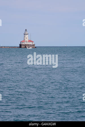 The Chicago Harbor Lighthouse off Navy Pier, constructed for the Columbian Exposition in 1893 and moved to it's current location in 1919 Stock Photo