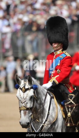 Prince William takes part in the Colonel's Review, on Horse Guards Parade, central London, ahead of next week's Trooping the Colour parade. Stock Photo