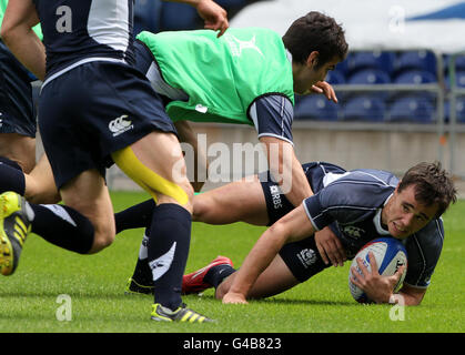 Scotland sevens' Lee Jones during the International 7s Captains Run at Murrayfield Stadium, Edinburgh. Stock Photo