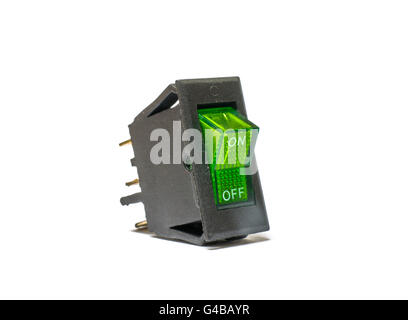 Green Rocker Switches with Light. Stock Photo