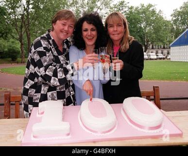 Birds of a Feather stars (l/r) Pauline Quirke, Lesley Joseph, Linda Robson today (Thursday) celebrate in London the 100th episode of the series which will be filmed this week for transmission in the autumn on BBC 1. Photo by Rosie Hallam/PA Stock Photo