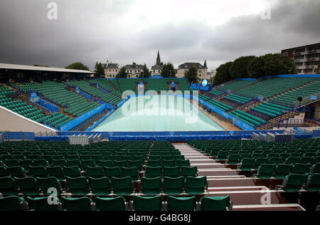 A general view as rain falls during the 2025 Australian Open at ...