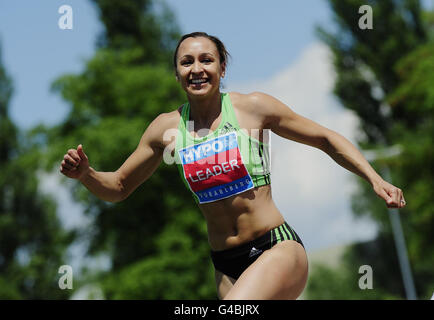 Great Britain's Jessica Ennis celebrates winning the high jump event of the Heptathlon during day one of the Hypo Meeting in Gotzis, Austria. Stock Photo