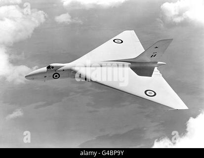 Avro Vulcan VX770, the first prototype of Avro's new strategic bomber, on a flight near London. It is on a practice flight for the fly-past to take place on July 15th, when the Queen reviews the Royal Air Force at Odiham, Hampshire. Stock Photo