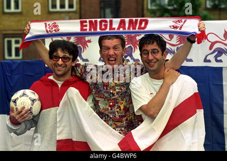 Ian Broudie from the Lightening Seeds (left to right), comedians Frank Skinner and David Baddiel at a photocall announcing their new recorded version of the Three Lions to coincide with the 1998 World Cup.