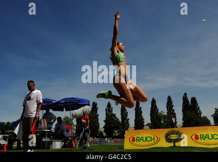 Great Britain's Jessica Ennis competes in the long jump event of the heptathlon during day two of the Hypo Meeting in Gotzis, Austria. Stock Photo