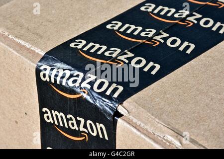 An Amazon Prime box with Amazons signature tape Stock Photo - Alamy