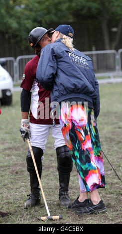 Jodie Kidd and boyfriend, Argentinian polo player Andrea Vianini at the MINT Polo in the Park final at Hurlingham Park, London. Stock Photo