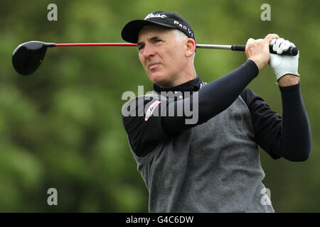 Wales' Phillip Price tees off during day four of the Saab Wales Open 2011 at the Celtic Manor Resort, Newport. Stock Photo