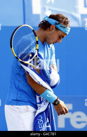 Spain's Rafael Nadal reacts after losing to France's Jo-Wilfried Tsonga during day five of the AEGON Championships at The Queen's Club, London. Stock Photo