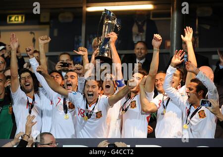 Soccer - UEFA European Under 21 Championship 2011 - Final - Switzerland v Spain - Aarhus Stadium. Spanish players celebrate with the UEFA European Under 21 Championship trophy Stock Photo