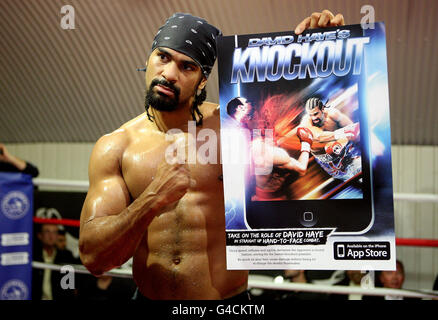 Boxer David Haye during the open training session at the Hayemaker Boxing Gym, London. Stock Photo