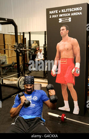 Boxer David Haye during the open training session at the Hayemaker Boxing Gym, London. Stock Photo