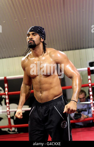 Boxer David Haye during the open training session at the Hayemaker Boxing Gym, London. Stock Photo