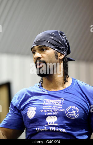 Boxer David Haye during the open training session at the Hayemaker Boxing Gym, London. Stock Photo