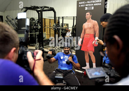 Boxer David Haye during the open training session at the Hayemaker Boxing Gym, London. Stock Photo