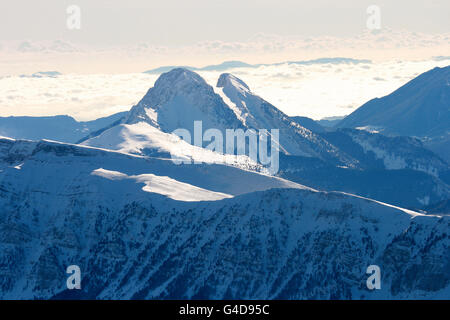 Pedraforca mountain, aerial view. Cadi range. Pyrenees. Barcelona province. Catalonia. Spain Stock Photo