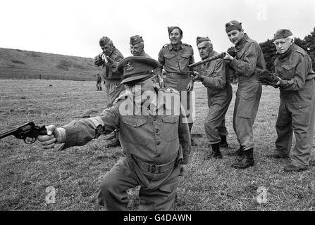 The cast from the BBC's hit comedy, 'Dad's Army', in a scene from one of the famous episodes of the show. The cast are Arthur Lowe (foreground) and (background L-R) John Le Mesurier, Clive Dunn, James Beck, John Laurie, Ian Lavender and Arnold Ridley. Stock Photo