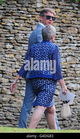 Jefferson Hack (rear), a former boyfriend of Kate Moss at her wedding to Jamie Hince at St Peter's Church in Southrop. Stock Photo