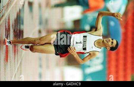 Morocco's Hicham El Guerrouj celebrates his win in the 2000m at Gateshead today (Sunday) but failed to beat the world record after his attempt. Photo by Owen Humphreys/PA Stock Photo