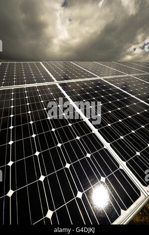 First solar farm in South West. Solar panels at the South West's first solar farm on the site of a disused tin mine at Wheal Jane, near Truro. Stock Photo