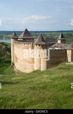 Khotyn Fortress located on the right bank of the Dniester River in Khotyn town, of western Ukraine Stock Photo