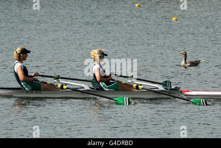 Robyn Armstrong and Lottie Bruce of Bedford High School BC win the Women Junior 15 Double Sculls event during day two of the British Rowing Championships 2011 at Holme Pierrepont National Watersports Centre, Nottingham Stock Photo