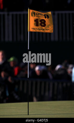 The flag on the 18th hole at Royal St George's during the Open Championship Stock Photo