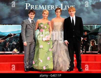 (L-R) Daniel Radcliffe, JK Rowling, Emma Watson and Rupert Grint at the world premiere of Harry Potter And The Deathly Hallows: Part 2. Stock Photo